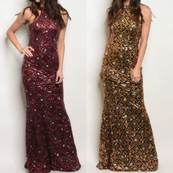 TIMELESS SEQUIN GLITTERING MAXI EVENING GOWN GOLD - Picture 4 of 5